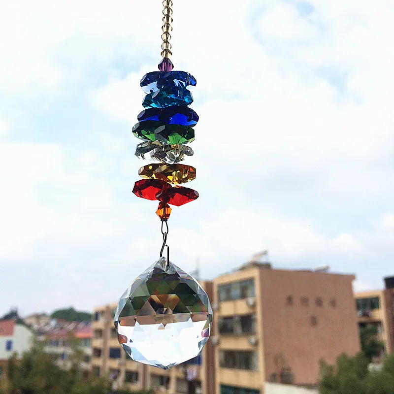 Crystal Sun Catcher Pendant Colorful Glass Octagon Beads Ornament Hanging Nice Drop Christmas Tree Part Wedding Home Decor