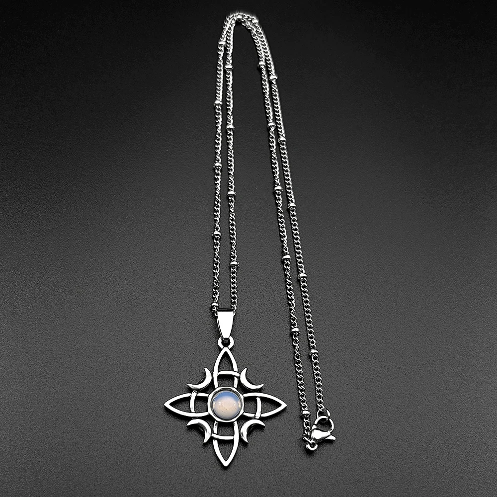 Wicca Keltischer Knoten Dreifachmond Göttin Halskette Edelstahl Mondstein Hexen-Amulett Gotische Kettenhalskette Schmuck – Detail 8