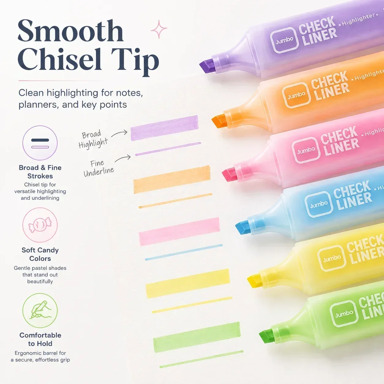 Candy Color Highlighter Pens, Simple Fluorescent Marker for Students, Large Capacity Creative Stationery Gift