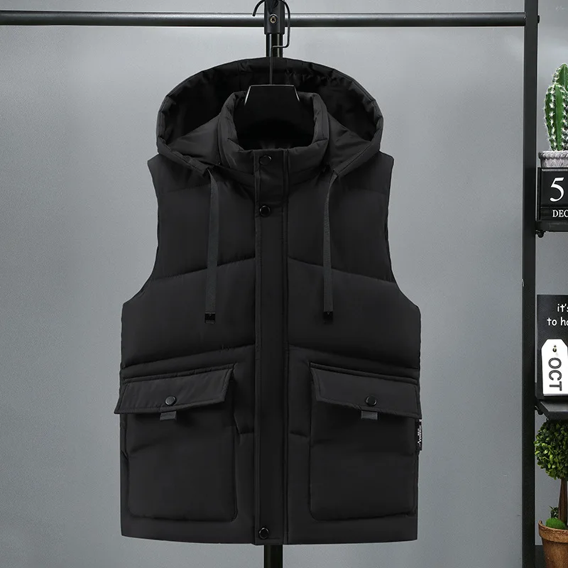 2025 جديد رجل القطن سترة دافئة جاكيت بلا إكمام صدرية الموضة غير رسمية الشتاء الخريف غطاء محرك السيارة للانفصال #1