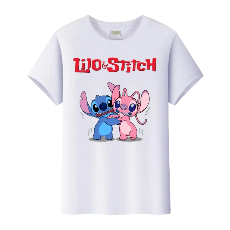 

Простые топы с рисунком Disney Stitch, блузки для мальчиков, белая одежда унисекс в стиле Харадзюку для девочек, женские футболки, семейная летняя футболка с круглым вырезом, подарок