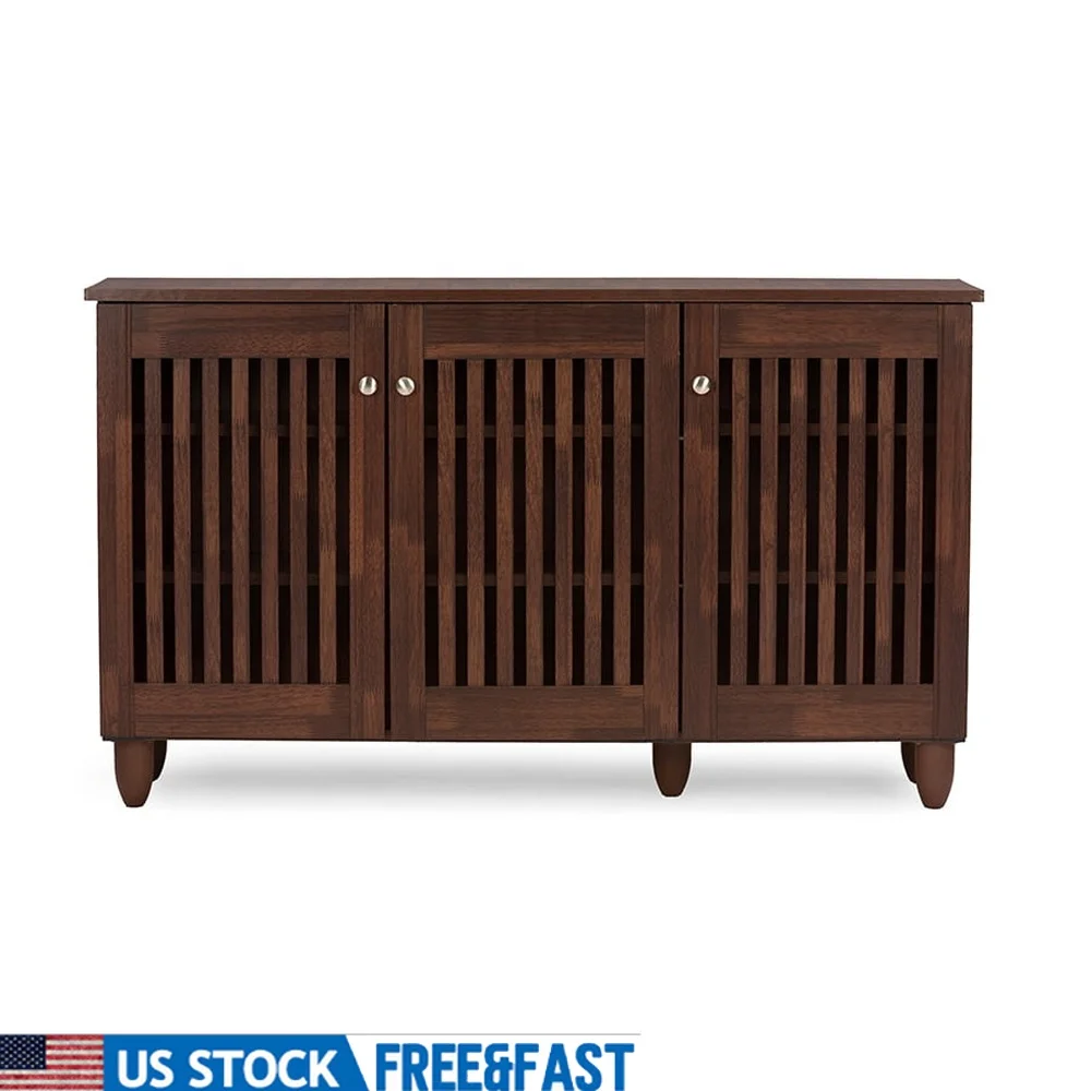 

Современный 3-дверный дубово-коричневый деревянный шкаф для хранения обуви, органайзер для прихожей в помещении, вмещает 12 пар с магнитной застежкой и металлом