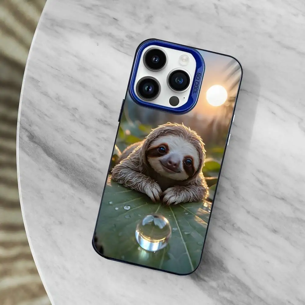 Cute Sloth Animal Phone Case For iPhone 13,12,11,Mini,XS,17,16,SE,MAX,15,14,Pro, Blue Matte Silicone Cover