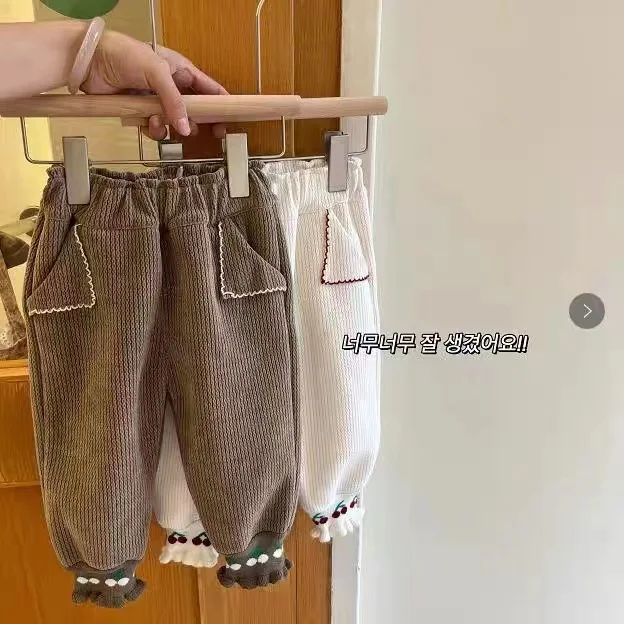 Autumn and winter thick velvet pants 2024 new version baby girl casual pants children\'s stylish pants girls winter clothes, W135