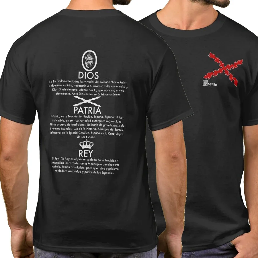 God, Homeland and King. Spanish Cross of Burgundy T Shirt. Short Sleeve 100% Cotton Casual T-shirts Loose Top Size S-3XL