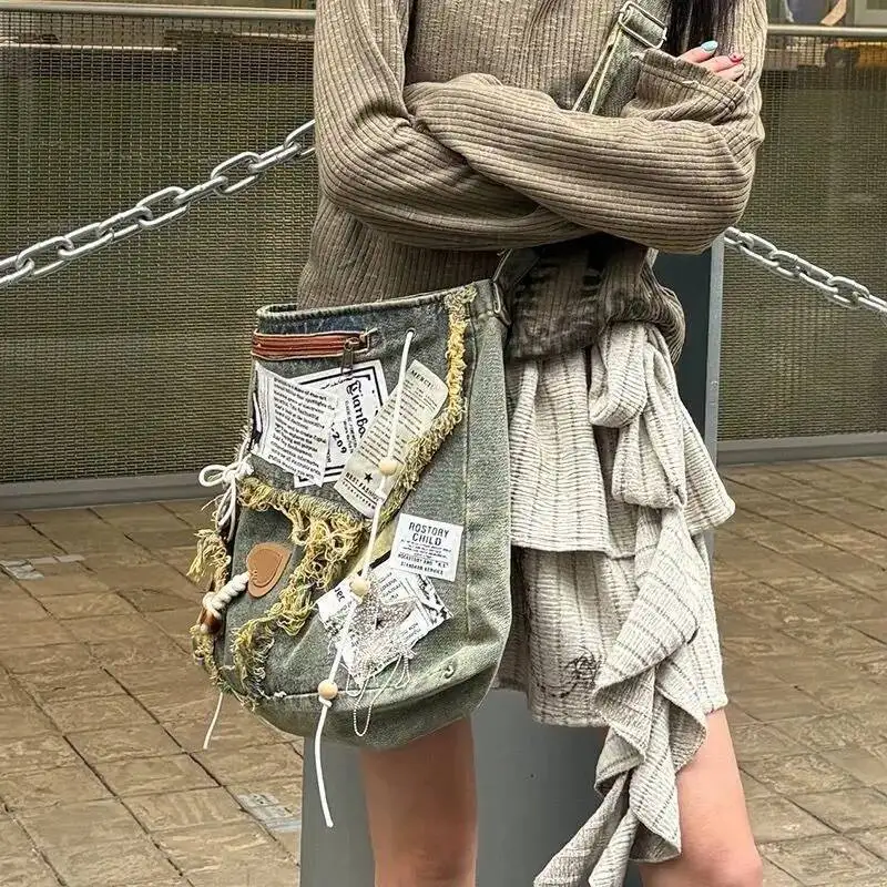 Y2k Aesthetic Fashion Vintage Handbags Women Grunge Haruku Patchwork Denim Bag All Match Streetwear Shoulder Crossbody Bags