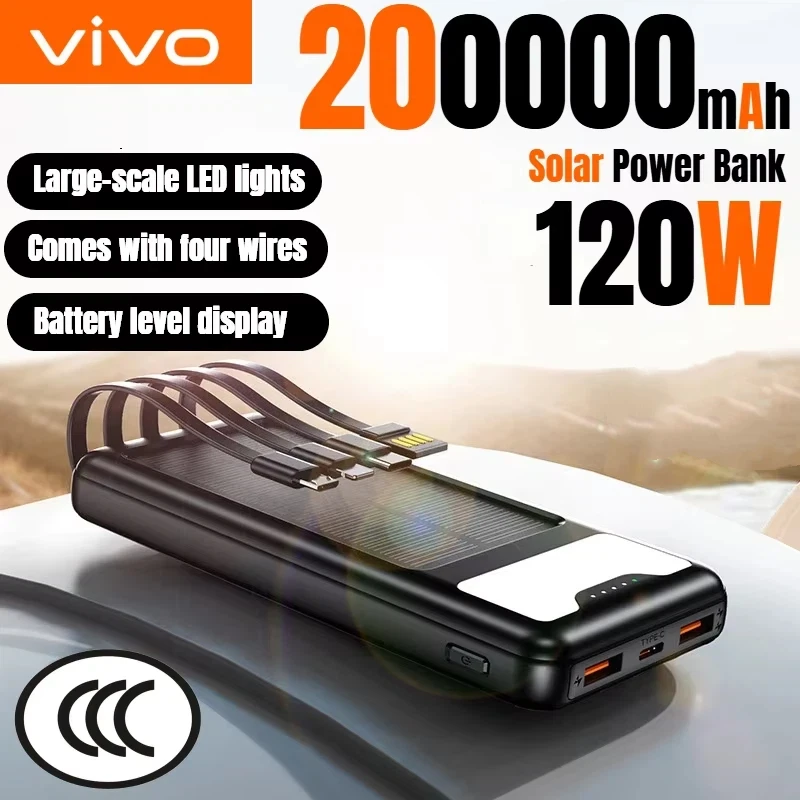 VIVO 200000mAh بنك الطاقة الشمسية سعة فائقة USB 4 in1 شحن سريع للغاية USB نوع C LED ضوء بنك الطاقة في الهواء الطلق آيفون #2