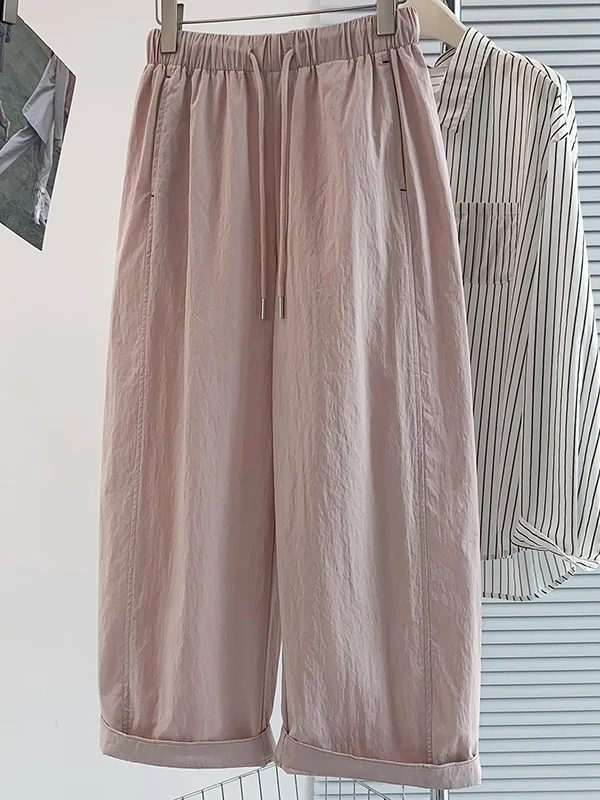 plus Size High Waist Elastic Waist Wide Leg Pants Women Summer Lazy Slimming Concealing Straight Casual Pants