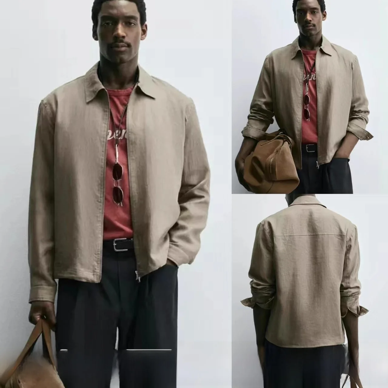 

Новая мужская приталенная льняная куртка-рубашка на молнии 2025 года, повседневная, с длинным рукавом, стандартный крой, для молодежи среднего возраста