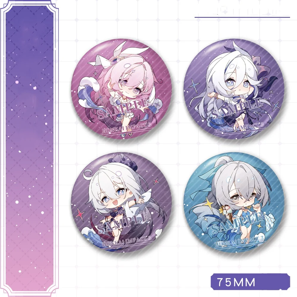 Honkai Impact 3 New Laser Matte Brooch Raiden Mei Cecilia Schariac Sushang Elysia Cute Anime Cartoon Pin Jewelry Cosplay Gift