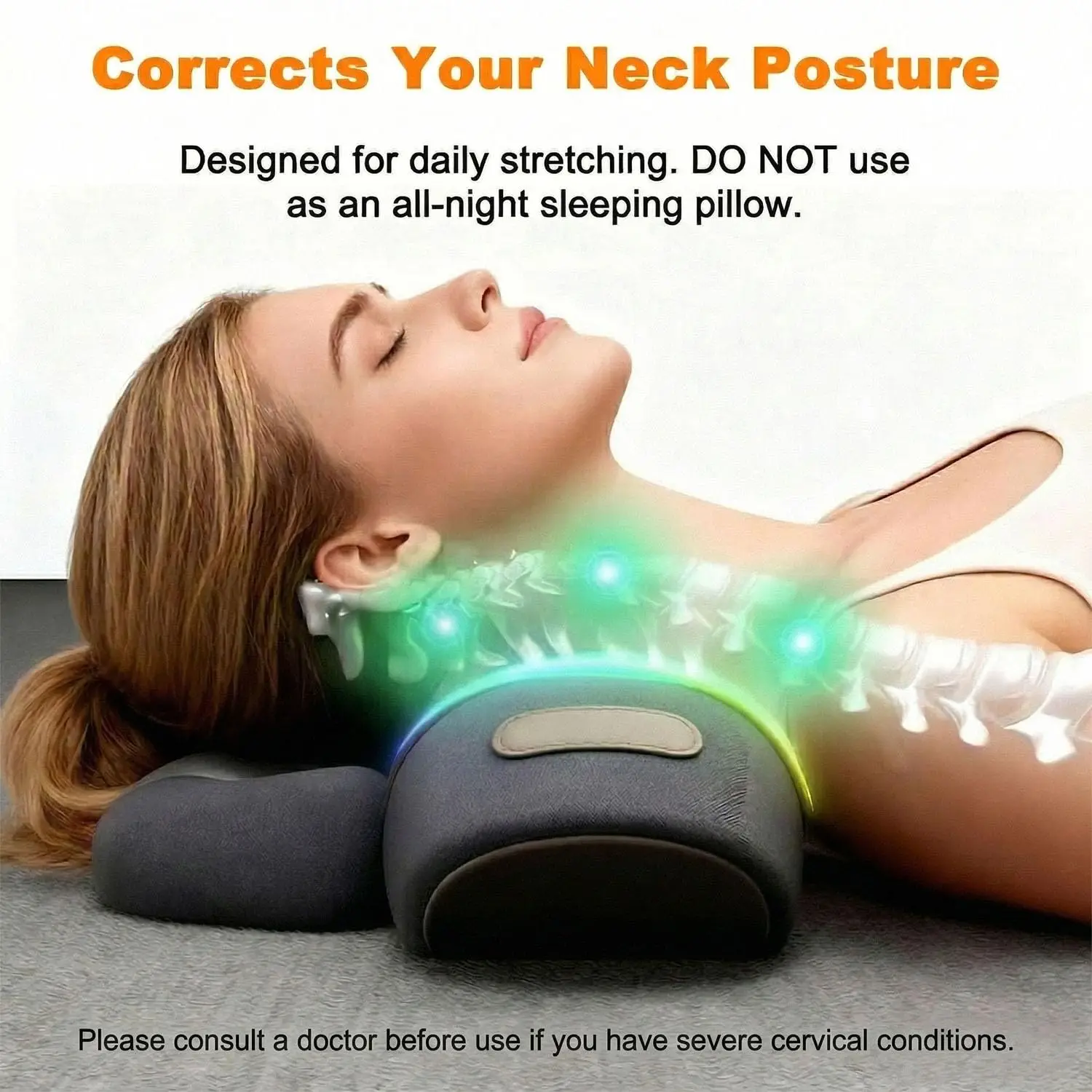 3-in-1 Neck Massager Pillow with Heat, Soothing Vibration & Cervical Traction for Pain Relief, Corded Electric Posture Support