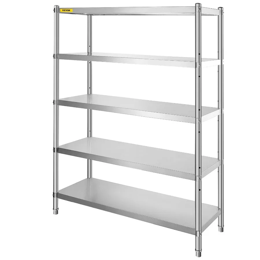 

48x18.5 Inch 5 Tier Adjustable Stainless Steel Shelf Storage Unit Heavy Duty Kitchen Commercial Office Garage Shelving Rack wit