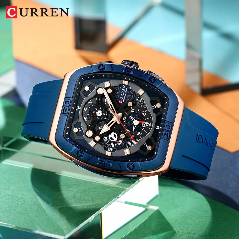 Curren Sport uhr für Herren, multifunktional und leuchtend mit Silikon armband und Persenning form