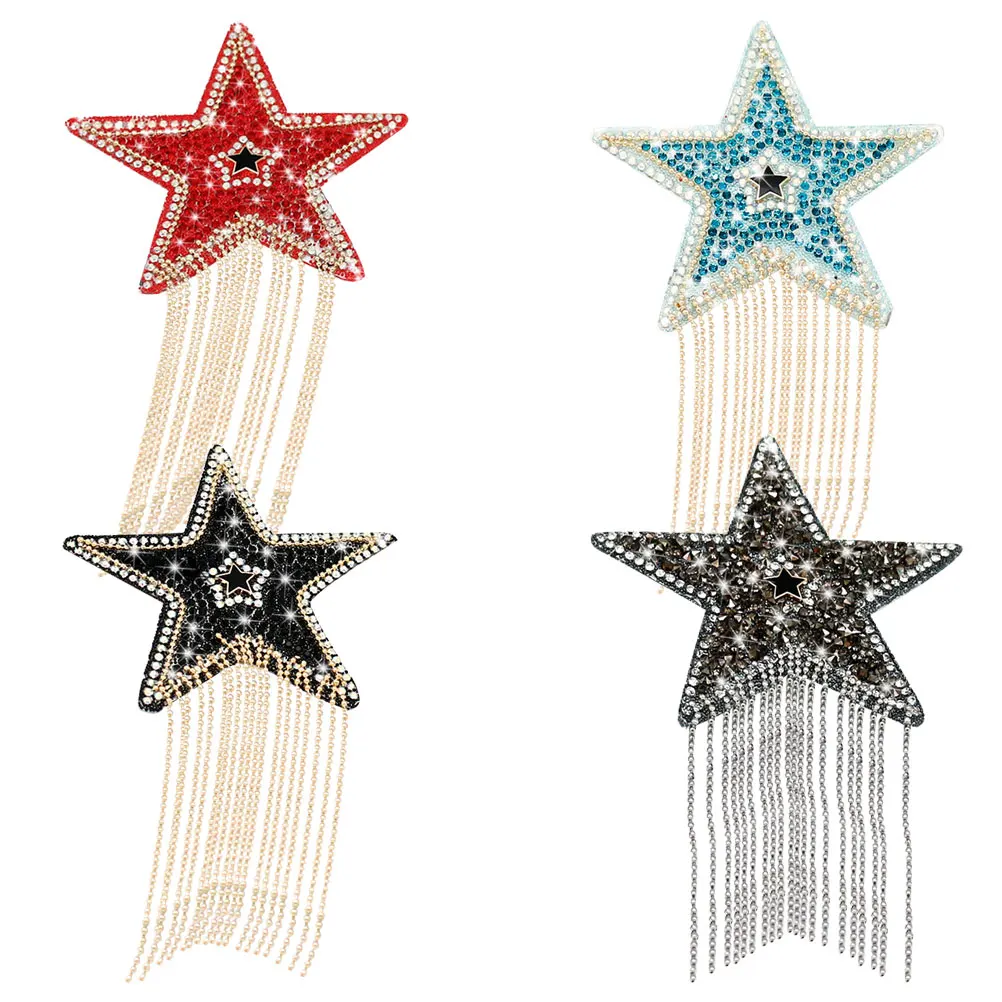 

4 pcs Sew Decorative Rhinestone Star Stickers for Cloth Pentagram Patches Hot Melt Adhesive Waterproof Heat Resistant for Pants