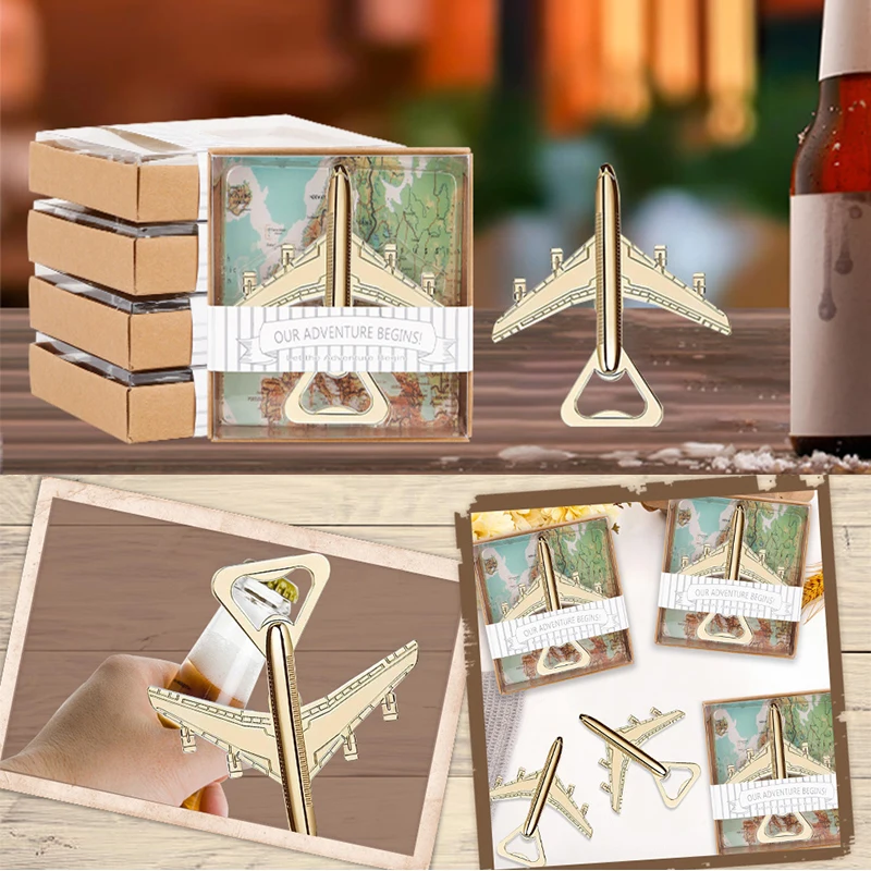 10-30Pcs Adventure Begins Airplane Bottle Opener, Travel Wedding Favor, Metal Beer Opener with Gift Box