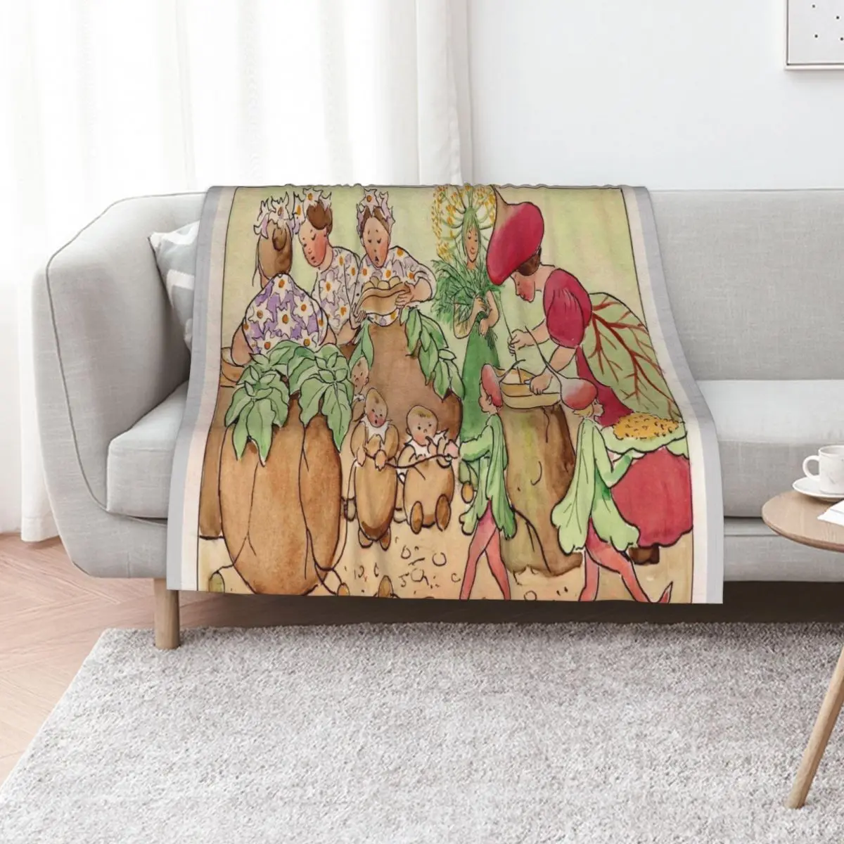 

“The Root Cellar” by Elsa Beskow (1921) Throw Blanket Plaid on the sofa Thermals For Travel Furry anime Blankets