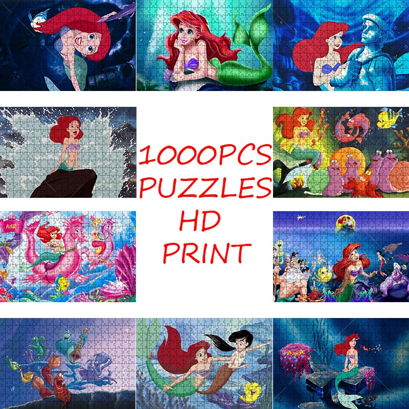 

1000PCS Puzzles Disney Princess Ariel Movie The Little Mermaid Girls Like Puzzle Game Paper Jigsaw For Gifts Room Desk Ornament