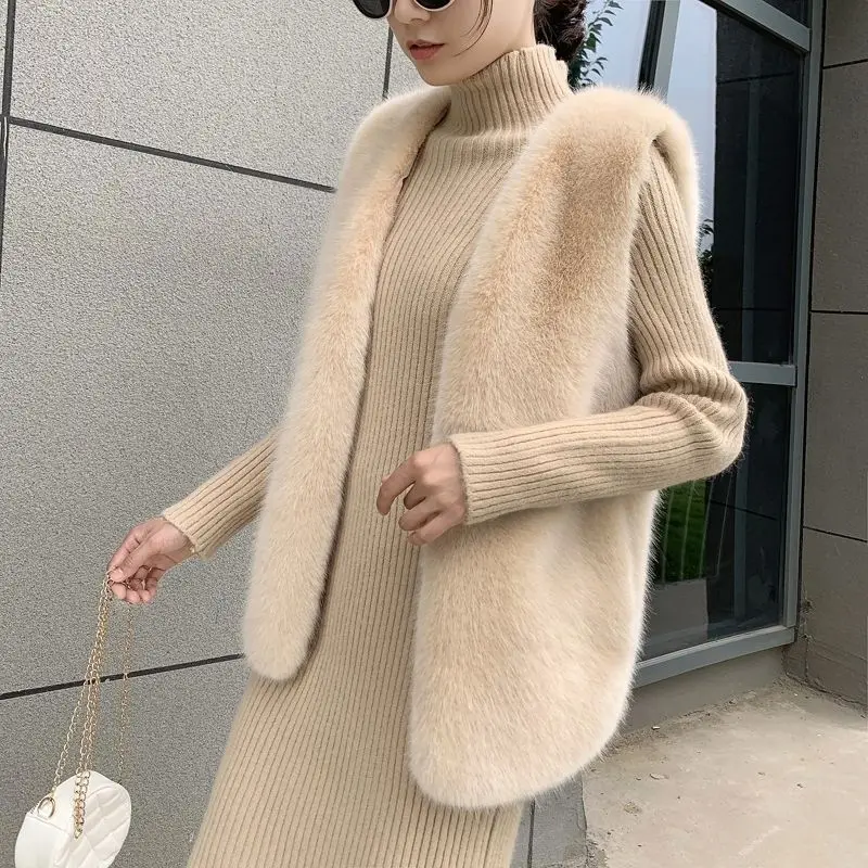 

Mink Plush Fur Vest Women's Mid Length 2024 New Winter Thick Fox Fur Coat Otter Rabbit Fur Camisole