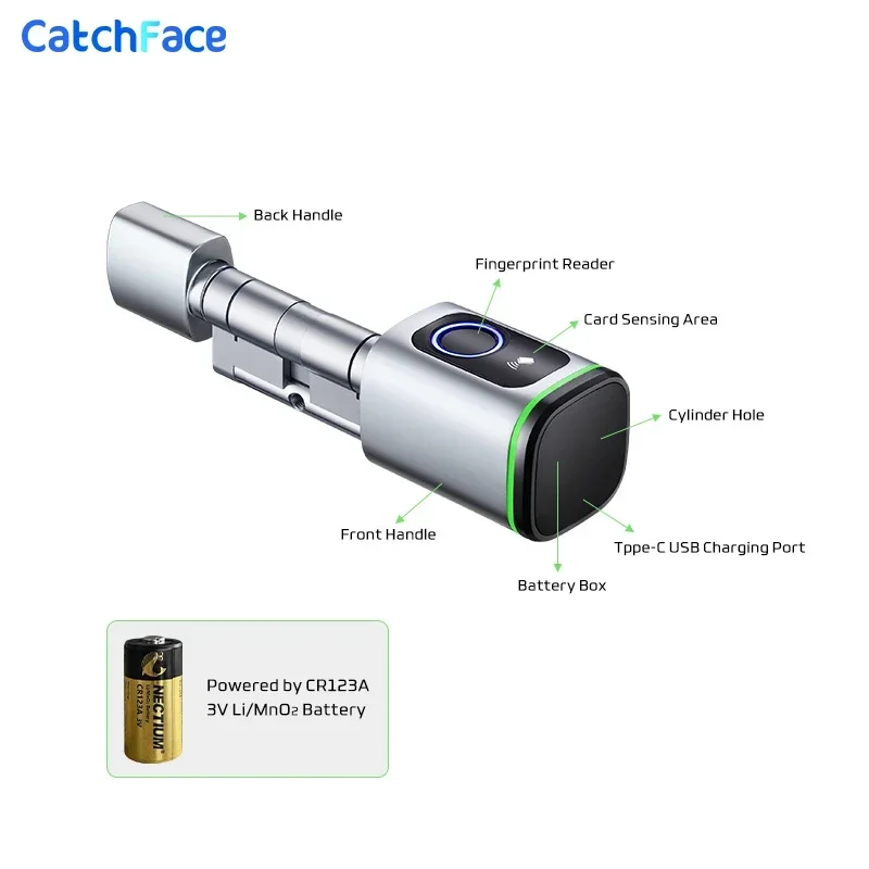 Tuya/ TTLock App Control Bluetooth Fingerprint Door Lock Cylinder Biometric Electronic Smart Lock Digital Keyless Replace