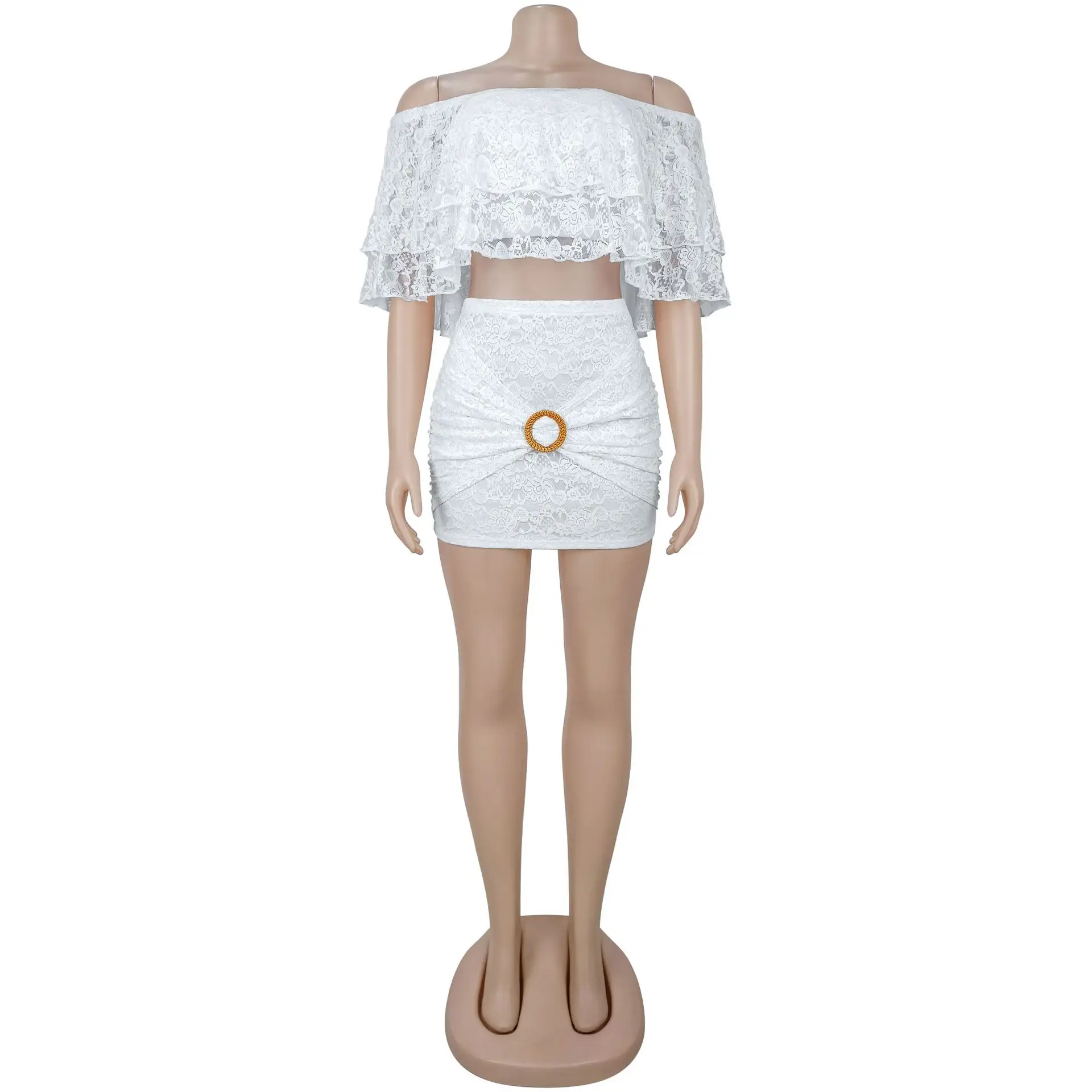 Ensembles de robes chics et sexy pour femmes, ensembles de 2 pièces, tenues, haut court en dentelle, jupe à boutons ouverts, ensemble jupe mini skinny Y2K