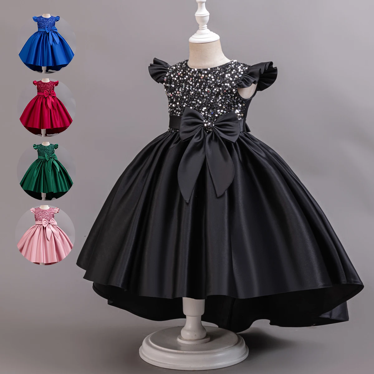 Girl Black Gown Girls Fly Sleeveless Dress Children Wedding Evening Birthday Party Princess Dresses For Children Girls