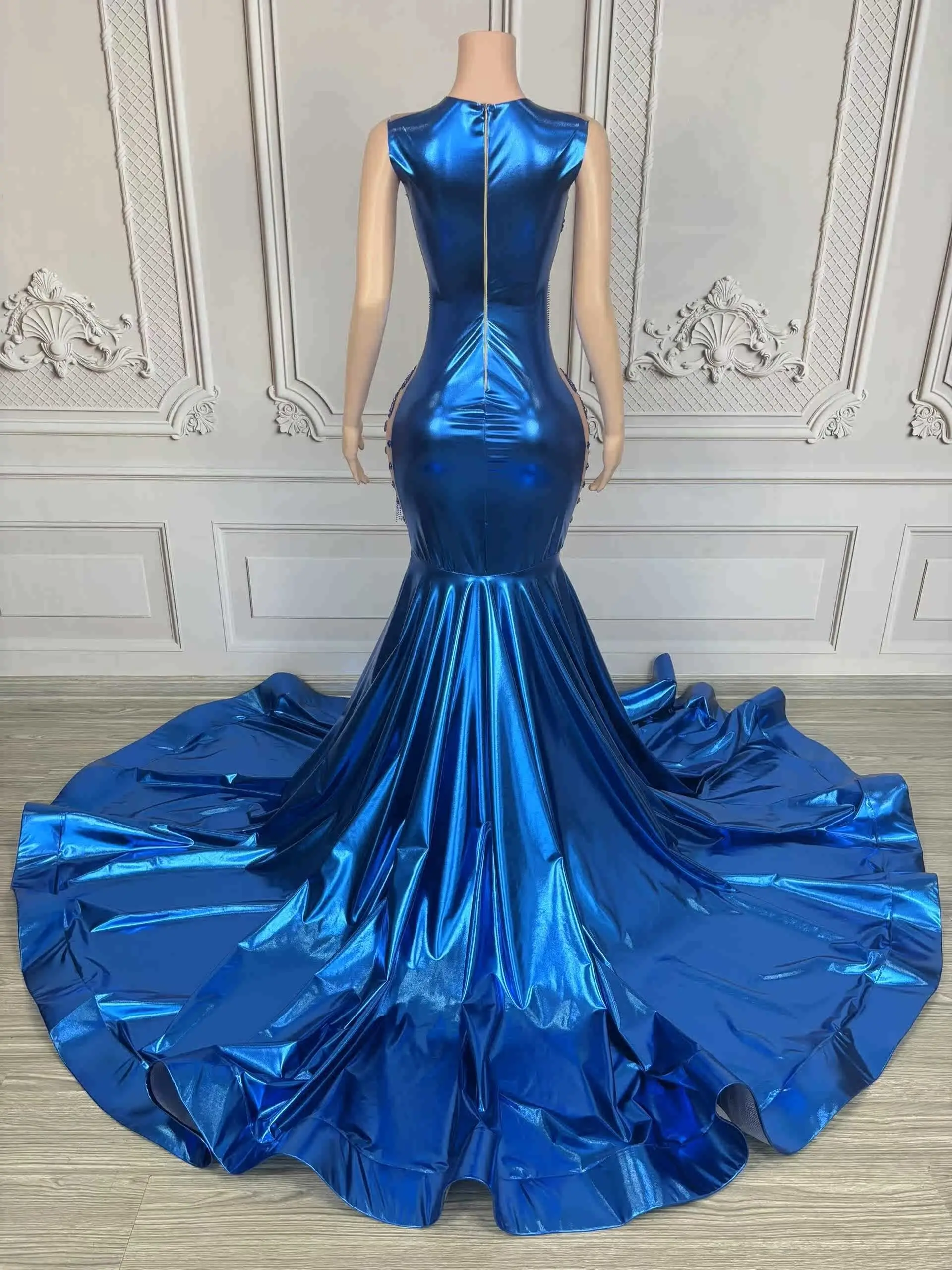 Vestidos de Noche brillantes con diamantes de imitación para mujer, traje de pasarela para celebrar, vestidos de fiesta, disfraz de actuación de Jazz en escenario XS10078