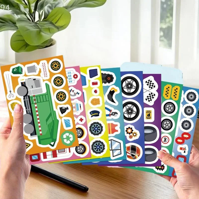 

Diverse Vehicle Combination: DIY Decal Puzzle Stickers - Ambulance, Excavator, Motorcycle & Fire Truck with 8 Sheets