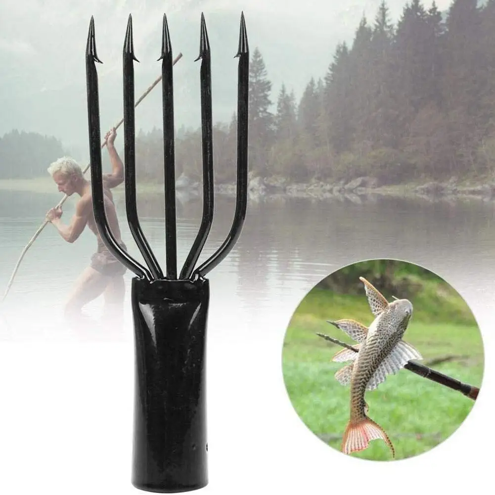 5 Tine Fish Spear Stainless Steel Barbed Fish Harpoons 5 Prong Spearhead Fork with Cover Suitable For Ponds Rivers Lakes