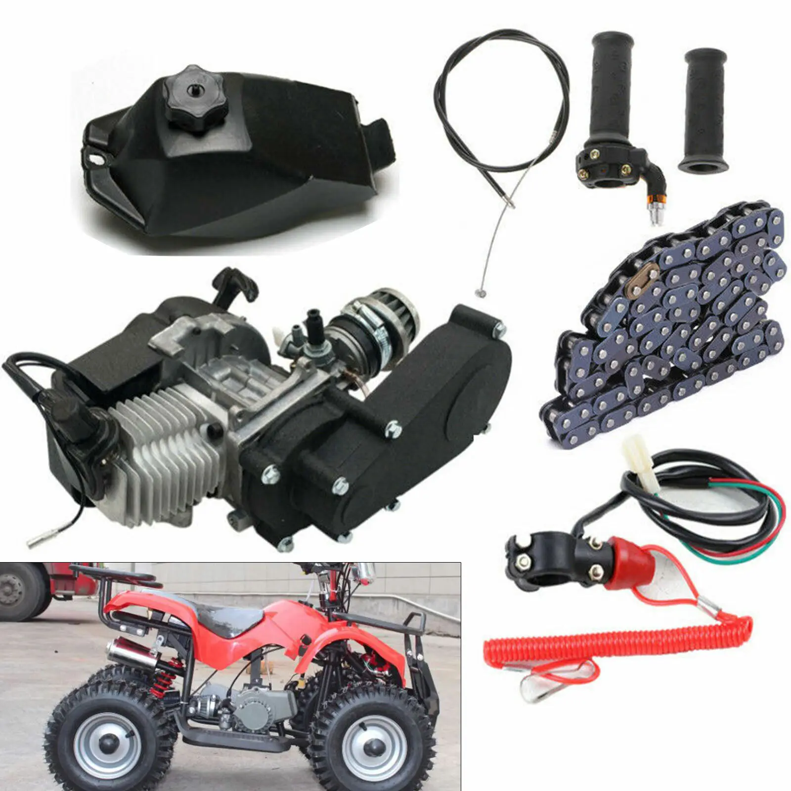 2-Stroke Engine Motor Kit Air-Cooled for 49CC Pocket MINI Dirt Bike Scooter ATV Single Cylinder