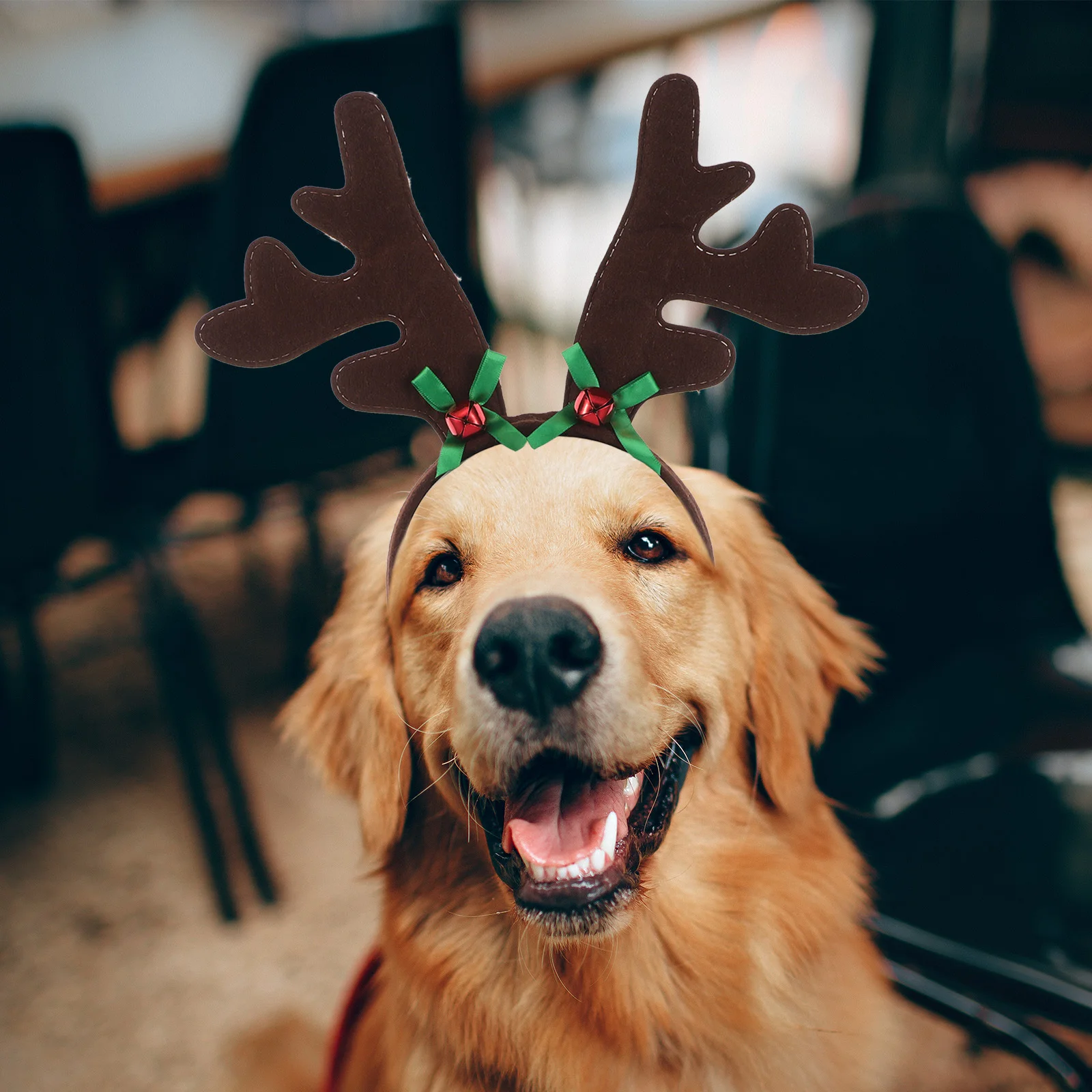 

Dog Christmas Headband Pet Antler Hoop with Green Bowknot Vibrant Style for Festive Parties Family Photos Cheer