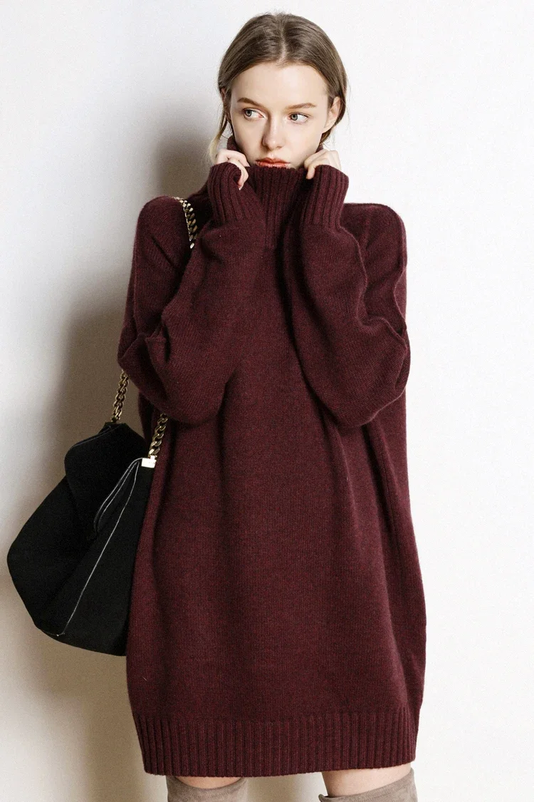 Women\'s 100% Pure Long Cashmere Sweater Thick Lazy Senior Loose Fit round Neck Comfortable Knitwear in Various Colors