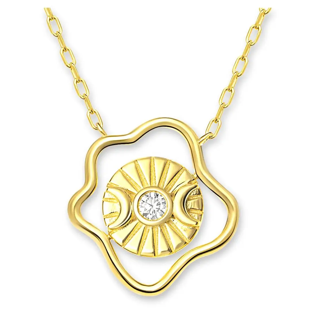 

Lab Grown Diamond Necklace-Rotating sun-moon design with diamond sun-moon glow, exclusive initials engraved at back-Criti Rora