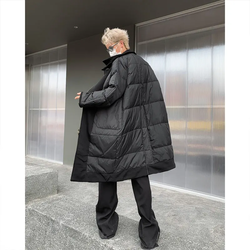 2024 men's down jacket lapel medium length thick warm coat bread coat