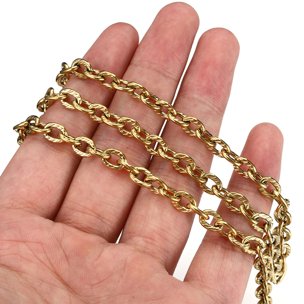 1Meter Stainless Steel 6x8mm Textured Coarse Cable Chain for DIY Necklace Bracelet Clothing And Jewelry Making Accessories view 5