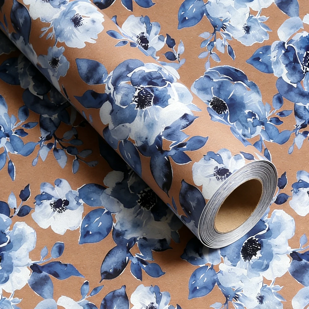 

Blue Floral Wrapping Pape Elevate Your Unboxing Experience Extended Length Gift Box Packaging Paper