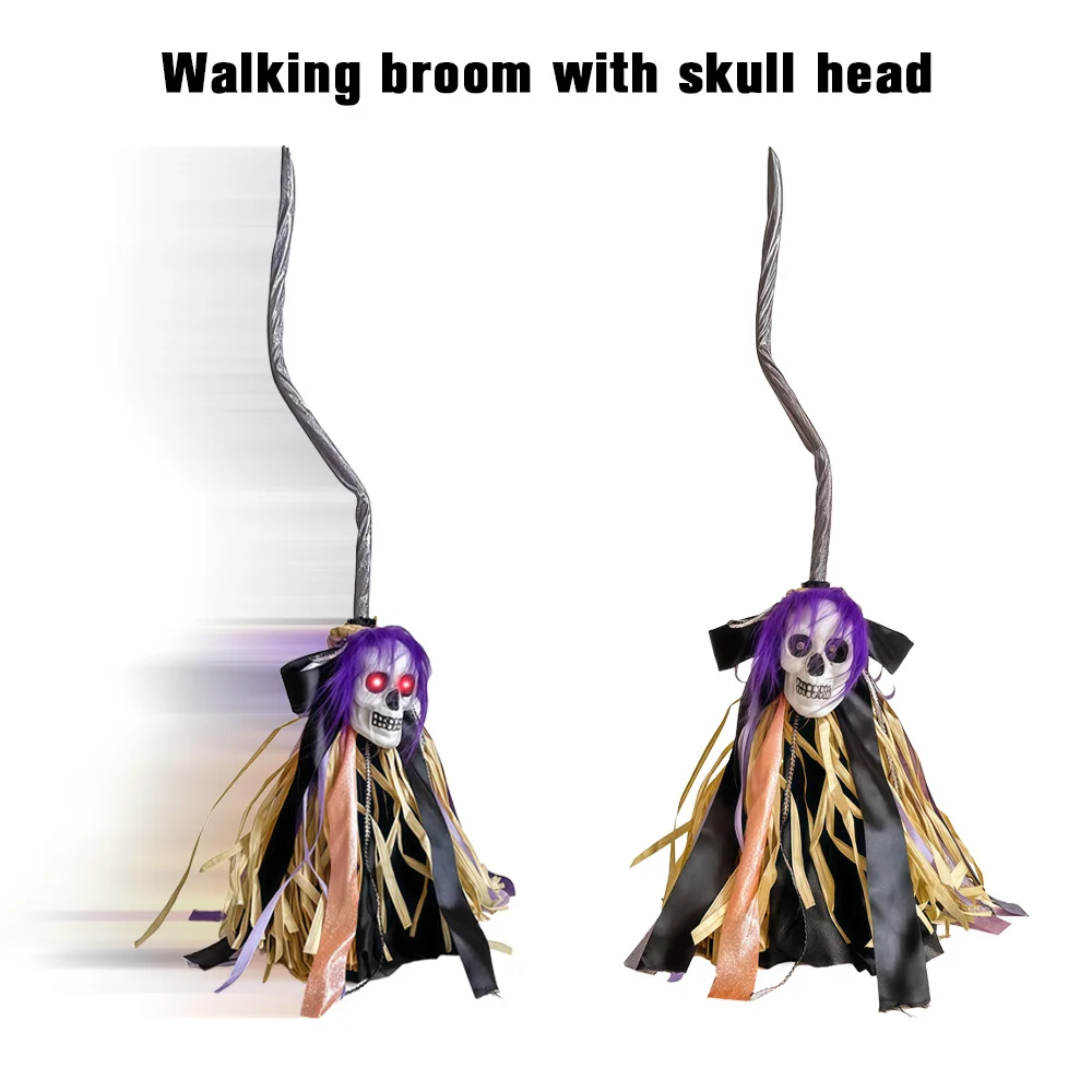 

Halloween Witch Broom Walking Broom with Scary Voices Electric Broom Props Party Supplies for Halloween Costume Decoration