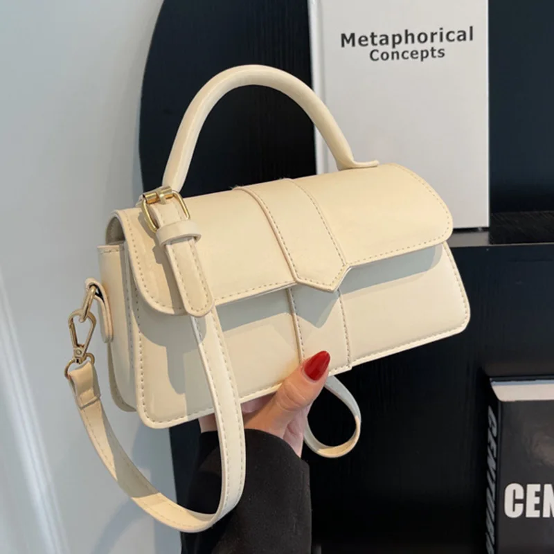 Nieuwe Effen Kleur Pu Lederen Schoudertas Voor Vrouwen Handtas Mode Kleine Crossbody Tassen Vintage Onderarmtas Vierkante Tas