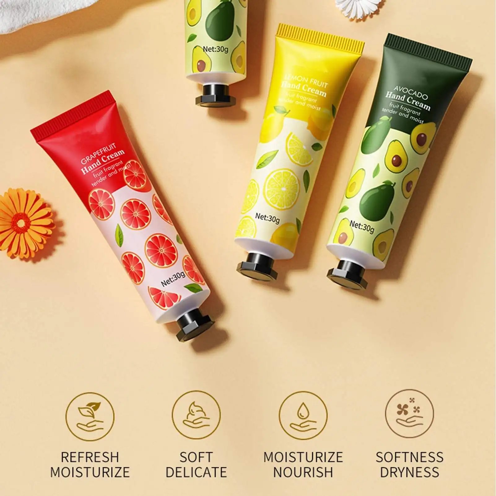 SADOER 5pcs Fruit Plant Extract Hand Cream Suit Moisturizing Nourishing Hand Cream Lotion Set