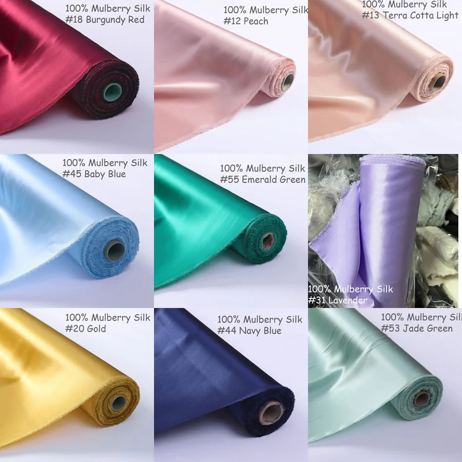 22 Momme 100% Pura Seda Morera Charmeuse Telas Textil Bordado Prenda Lisa Tela de seda satinada Negro Blanco Uva Melocotón