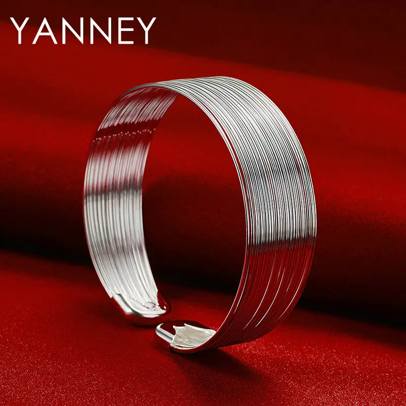 Real 925 Sterling Silver Exquisite Classic Multi Circle Opening Bangle Bracelet For Women Men Fashion Punk Jewelry Wedding Gifts