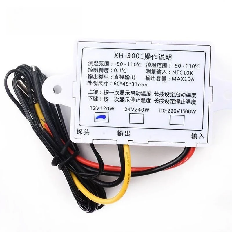 12V 24V 110V 220V W3001 Digital LED Temperature Controller 10A Thermostat Control Switch Probe XH-W3001
