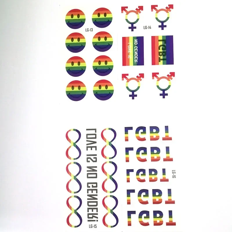 Tatuaje falso temporal Gay pegatina impermeable bandera del arco iris cara cosmética pierna brazo arte corporal para hombres mujeres 20 unids/set