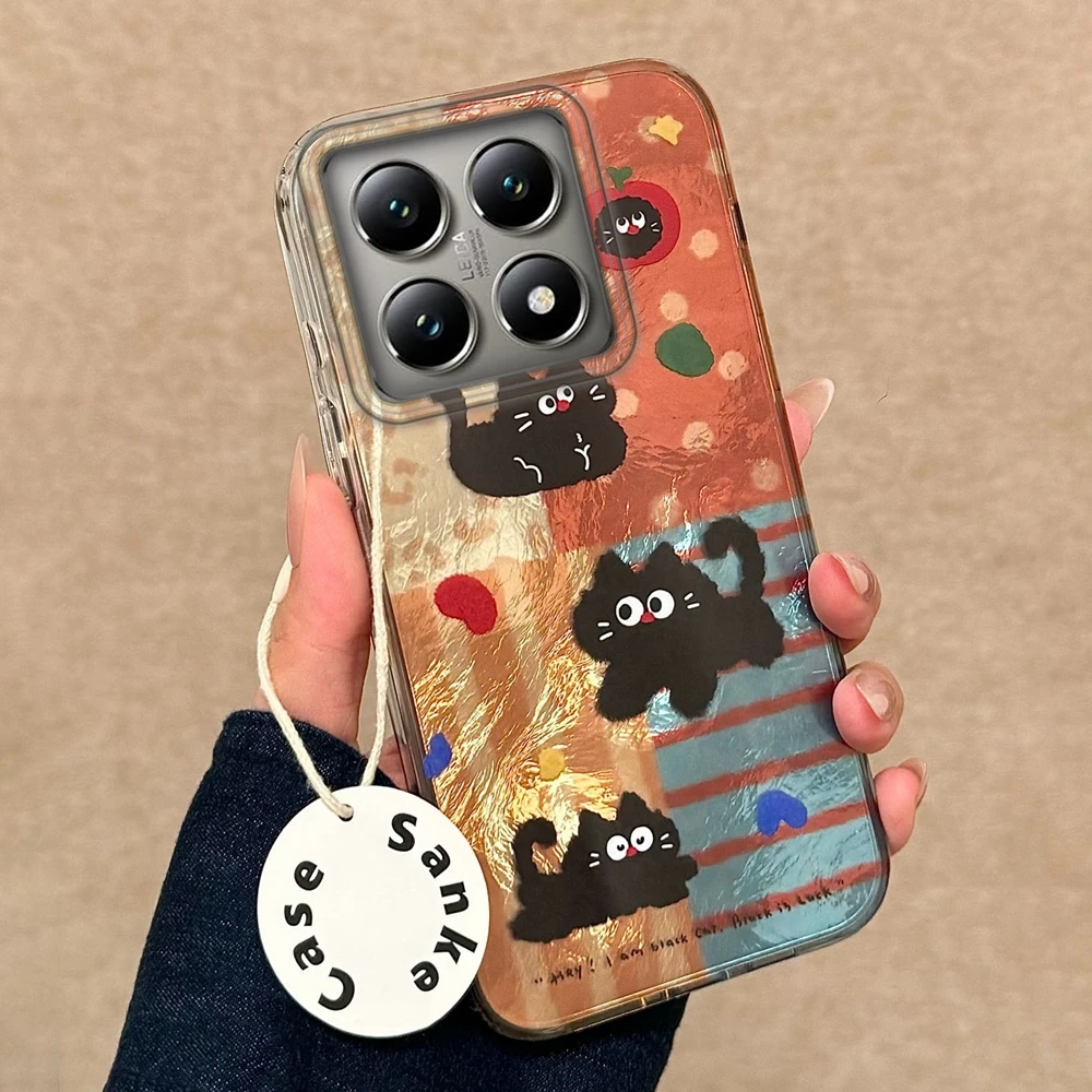 الرجعية لصق ليوبارد نمط القط الجليدي الملمس الفتيات النساء جراب هاتف ل Xiaomi 14T 13T برو 11 لايت 5G NE غطاء مقاوم للصدمات