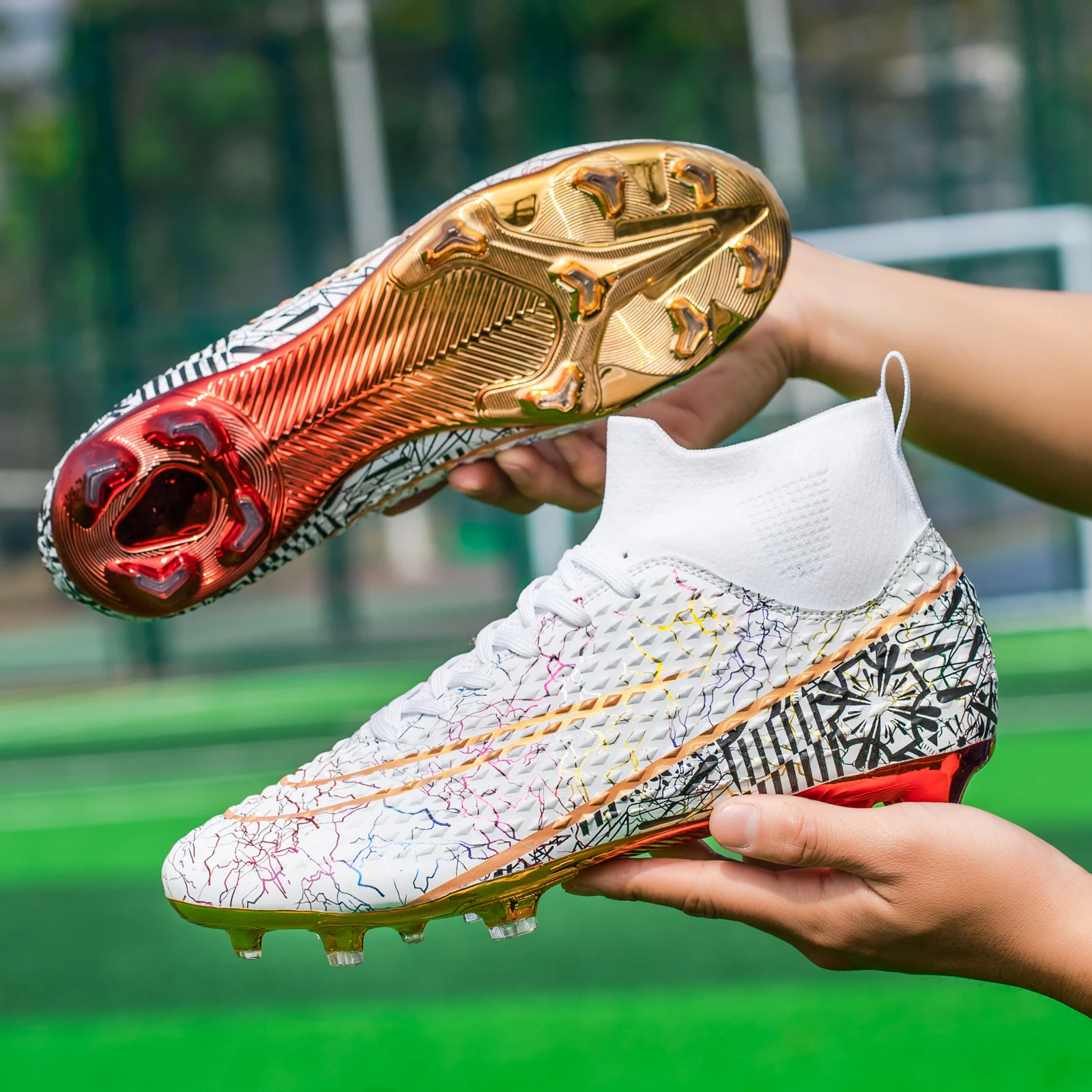 Men's Soccer Shoes Cleats Professional High-Top Breathable Athletic Football Boots,Outdoor Football Training Shoes for FG AG Men