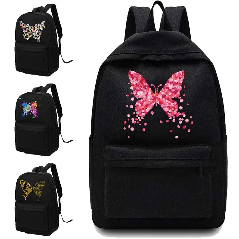 Mochilas de lona para mujer, bolso escolar con hombros, estampado de mariposa, mochila informal, mochila para ordenador portátil de diseñador, bolso