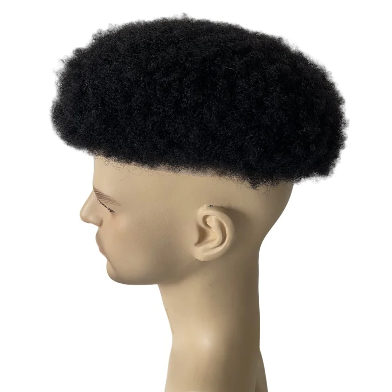 Sistemi di capelli umani vergini indiani # 1Jet Black 2mm Afro Full Lace Toupee 8x10 unità di pizzo durevole per uomini neri