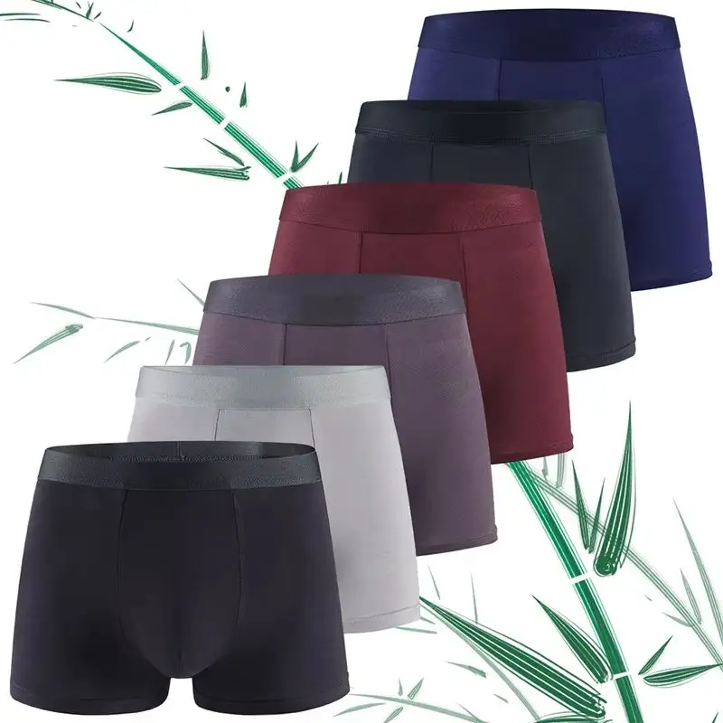 

6Pcs Men's Bamboo Fiber Boxer Briefs Ultra Soft Breathable Elastic Waist Underwear Antibacterial Moisture-Wicking Underpants
