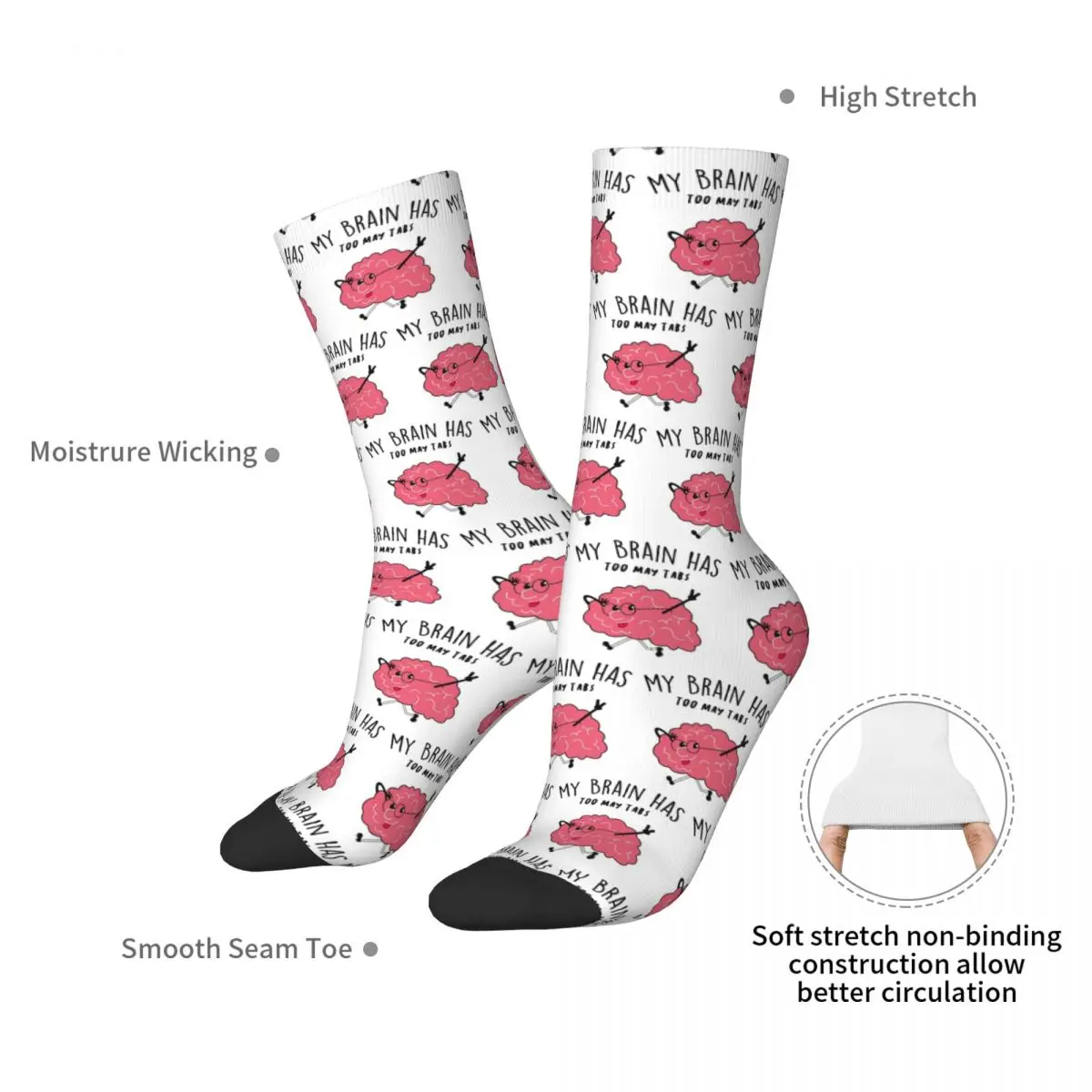 Chaussettes Harajuku Brain Tabs pour hommes et femmes, chaussettes longues toutes saisons, bas de haute qualité, accessoires pour cadeau d'anniversaire