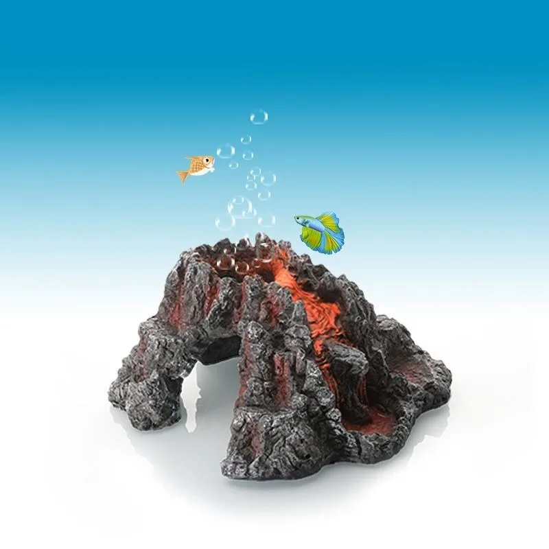 10pcs Fish Tank Decoration Landscaping Resin Mountain Aquarium Simulation Volcano Can Install Oxygen Pump Home Craft Ornament