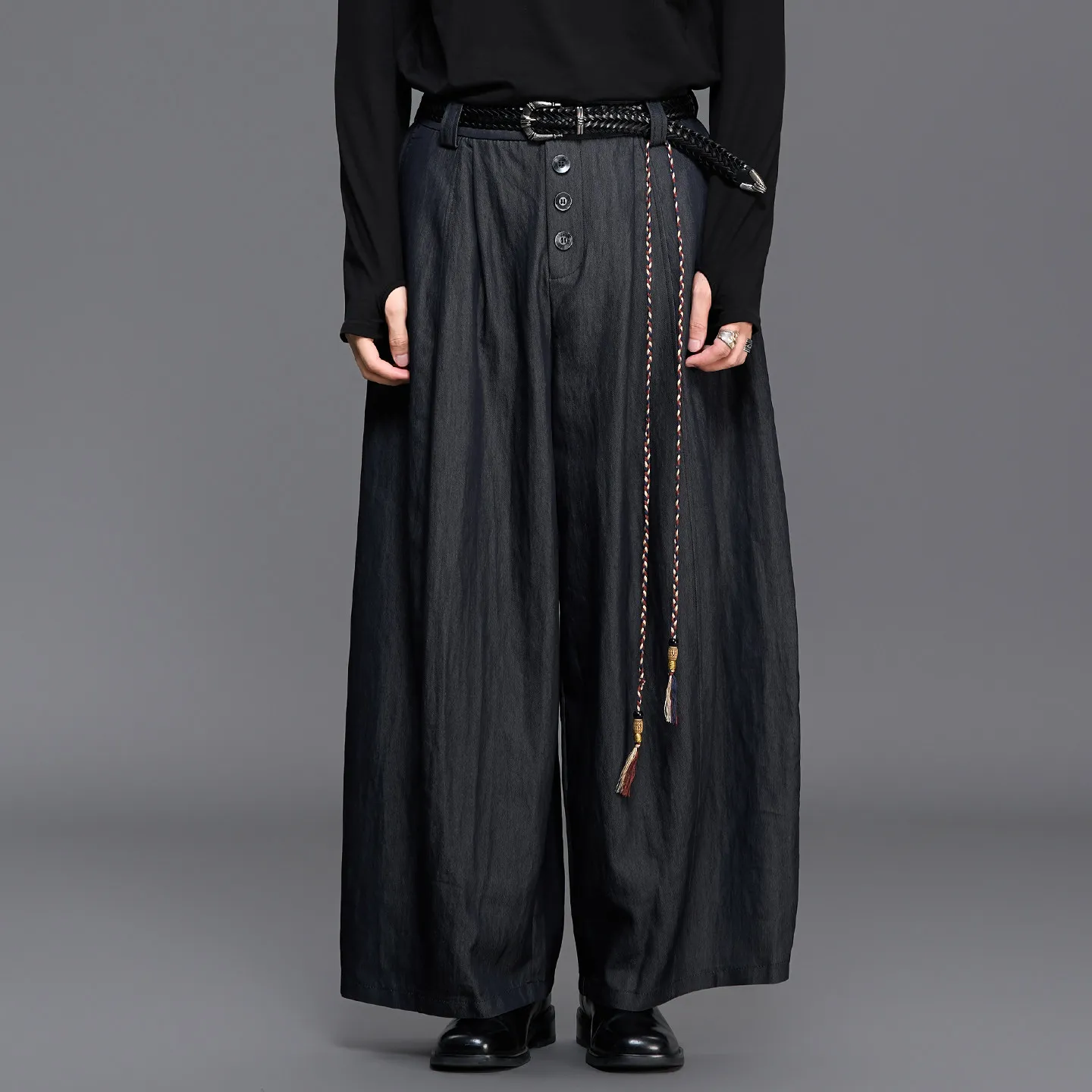 2026 Autumn Designer Cut Mid-Ancient Style Gray Blue Balloon Pants Japanese-Style Retro Men's Straight Radish Pants Bloomers